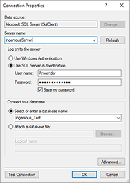 Auswahl der Server-Datenbank