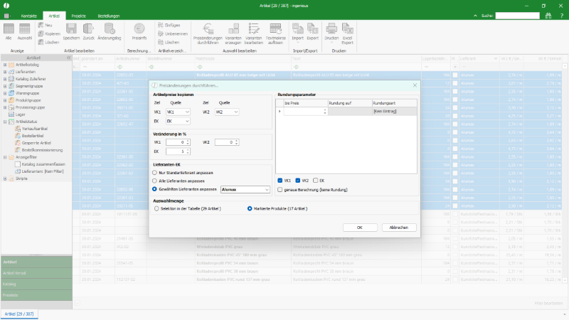 Optionen zur Preisänderung