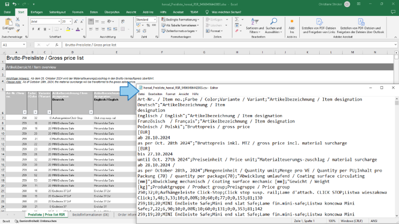 Umwandlung der xlsx Datei in eine csv Datei