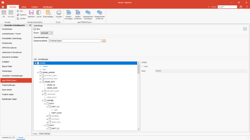 Einstellungen openTRANS Export Heroal