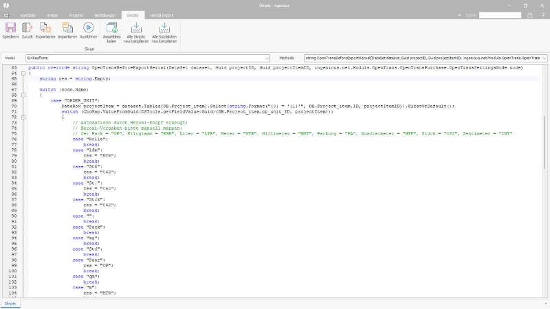 Skript für das Mapping der Mengeneinheiten