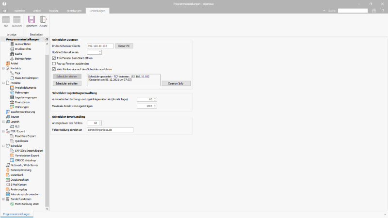 Konfiguration des Schedulers