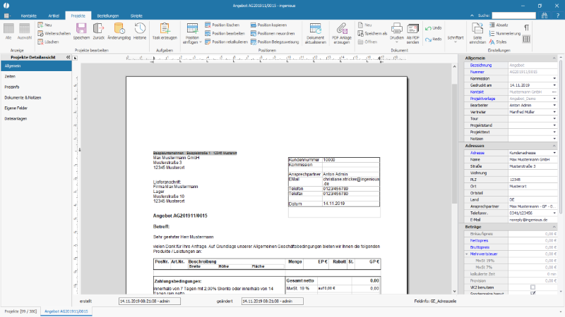 Projektdokument in der WYSIWYG Ansicht