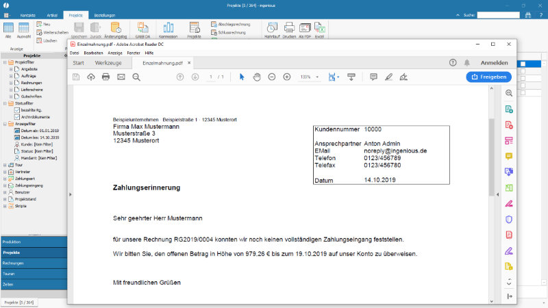 Einzelmahnung Vorschau