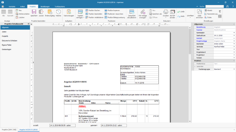 Eingesetzter freier Text im Projektdokument