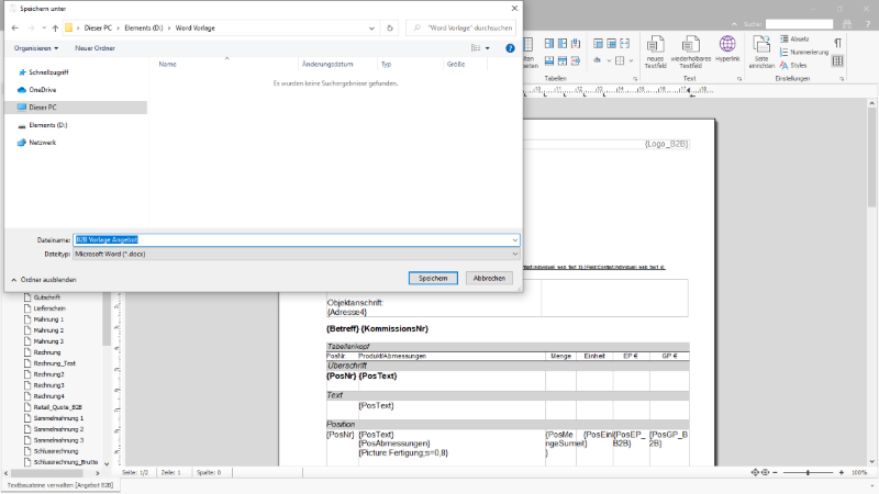 Speichern der B2B Vorlage als docx