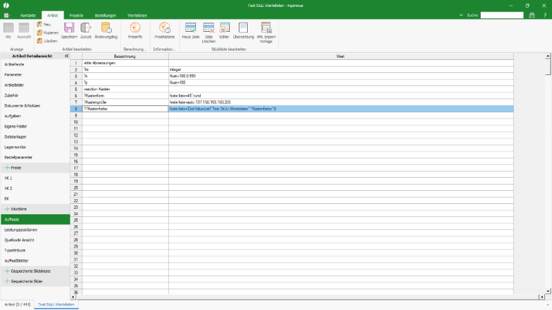 Verweis auf eine extra Werteliste in&nbsp;einer Checkliste in Tabellenform